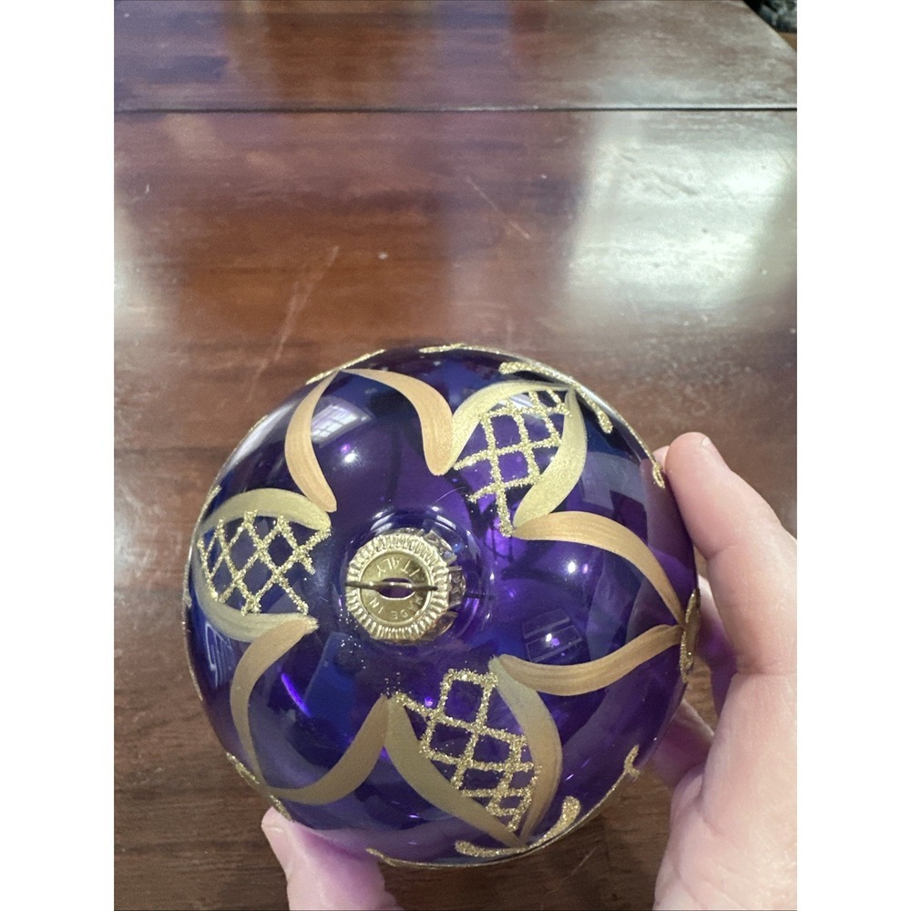 Clear Purple Blown Glass Christmas Ornaments Hand Painted‎ Italian Polish - Picture 2 of 5